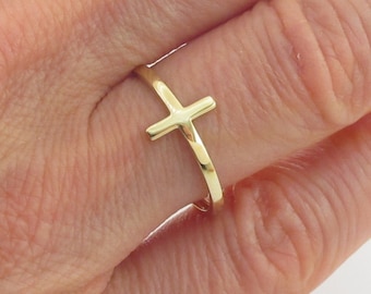 Details about   Real 14Kt Yellow Gold Plain Gold Cross Ring Band