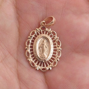 Virgin Mary Miraculous Pendant 14k Solid Rose Gold