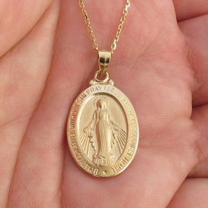 Real 14k Solid Yellow Gold Virgin Mary Pendant Necklace 16&quot; 18&quot; 20&quot; Cable Chain