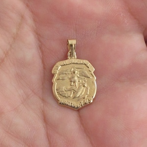 14k Solid Yellow Gold Saint Michael Charm Pendant - Fireman Protection Pendant