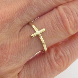 14k Solid Yellow Gold Cross Ring - Delicate Small Stacking Ring - Available In Different Sizes