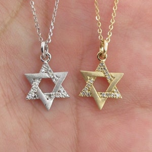 14k Yellow Gold Jewish Star Of David Diamond Charm Necklace 14&quot; 16&quot; 18&quot; 20&quot; - For Kids And Women - Available In Yellow And Yellow Gold