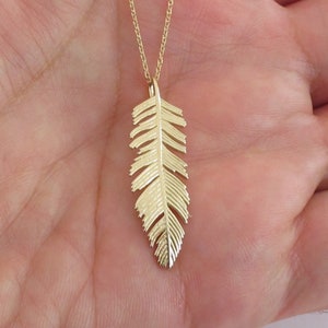 14k Solid Yellow Gold Feather Necklace 16" 18" 20" - Good Luck Gift For Your Loved One