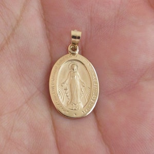 14K Solid Gold Virgin Mary Medal Pendant