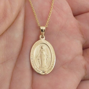 Real 14k Yellow Gold Virgin Mary Pendant Necklace  16&quot;, 18&quot;, 20&quot;
