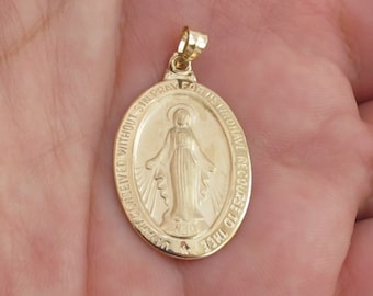 Real 14k Solid Yellow Gold Virgin Mary Pendant