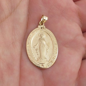 Echte 14k massief geelgouden Maagd Maria-hanger