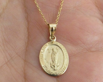 14k Solid Yellow Gold  Lady Of Guadalupe Charm Necklace 16" 18" 20"