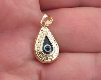 14k Yellow Gold Evil Eye Charm Pendant - For Good Luck And Protection - Available In Blue And Red Color