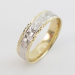 Alliance en or jaune et blanc 14 carats taille diamant - Unisexe