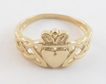 Irish Claddagh Ring 14k Solid Yellow Gold