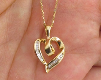 Diamond Heart Necklace 14k Yellow Gold 16" 18" 20"