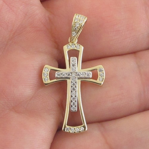 14k Gold Cubic hotsell Zirconia Cross Pendant - Unisex Yellow And White Gold Cross