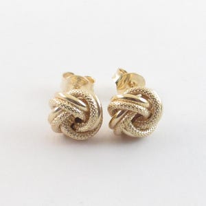 Love Knot Rosetta Textured Stud Earrings 14k Yellow Gold - 10mm Wide