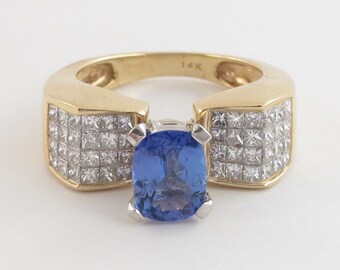 14k Yellow Gold Diamond And Tanzanite Ring 2.40 carats