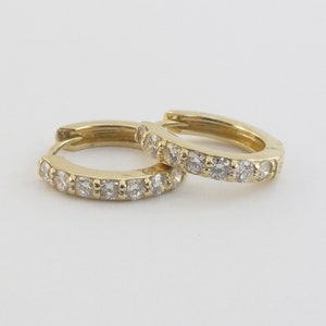 14k Yellow Gold Diamond Hoop Earrings: Dainty Huggies