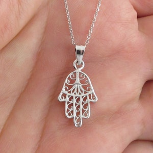 14k Solid White Gold Hamsa Hand Of God Necklace 16&quot;, 18&quot;, 20&quot;