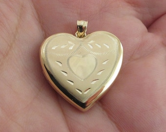 14k Yellow Gold Heat Locket Pendant - Engraving And Photo Engraving Available