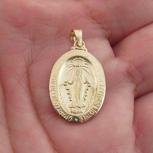 14K Yellow Gold Virgin Mary Medal Pendant