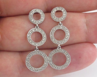 Diamond Circle Of Eternity Dangling Stud Earrings 14k White Gold
