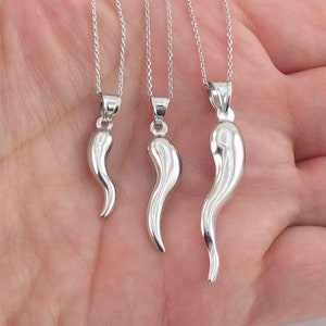 14K White Gold Italian Horn Necklace: Good Luck Charm, Evil Eye Protection