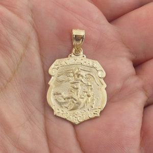 14k Solid Yellow Gold Saint Michael Pendant Charm - Saint Michael Protect US - Engravable