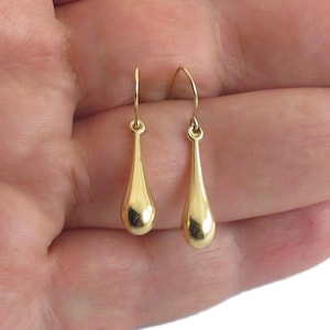 10k Yellow Gold Tear Drop Earrings - Shiny Dangel Earrings