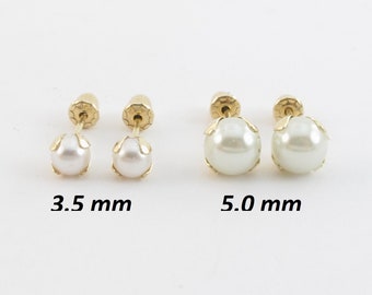 Clous d'oreilles en or jaune 14 carats et perles vissées - Boucles d'oreilles élégantes pour femme et enfant