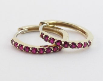 14k Yellow Gold Ruby Hoop Earrings