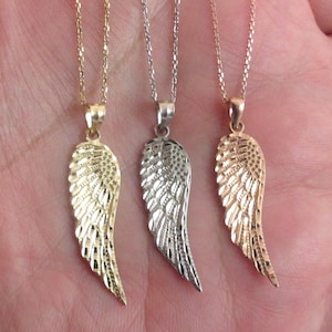14k Gold Angel Wings Pendant Necklace 16&quot; 18&quot; 20&quot; - Available In Yellow White And Rose Gold