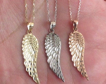 14k Gold Angel Wings Pendant Necklace 16&quot; 18&quot; 20&quot; - Available In Yellow White And Rose Gold