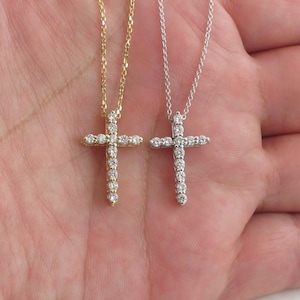 14k Gold Diamond Cross Necklace: Communion Baptism Confirmation Gift