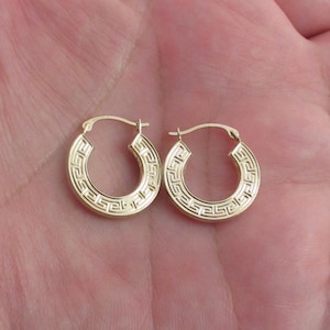14k Yellow Gold Greek Key Hoop Earrings