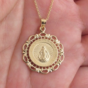 Real 14k Solid Yellow Gold Virgin Mary Pendant Necklace 16&quot;, 18&quot;, 20&quot;