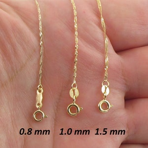 Singapore Chain Necklace 14k Yellow Gold 0.8 mm ,1.0 mm , 1.5 mm , 1.7 mm Available In 16 18 20 22 24 Round Spring clasp image 2