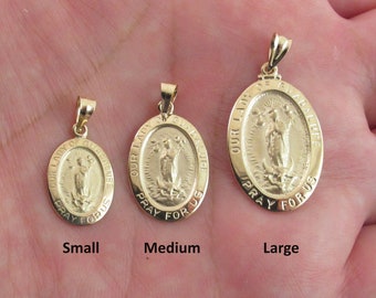 14k Solid Yellow Gold Lady Of Guadalupe Charm Pendant Small Medium Large