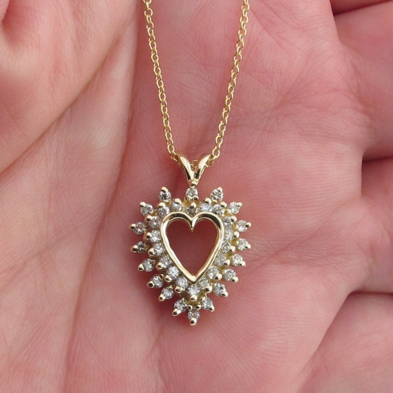 Diamond Heart Pendant Necklace Etsy — free download