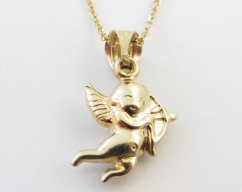 14k Yellow Gold Guardian Angel Necklace: Delicate Charm