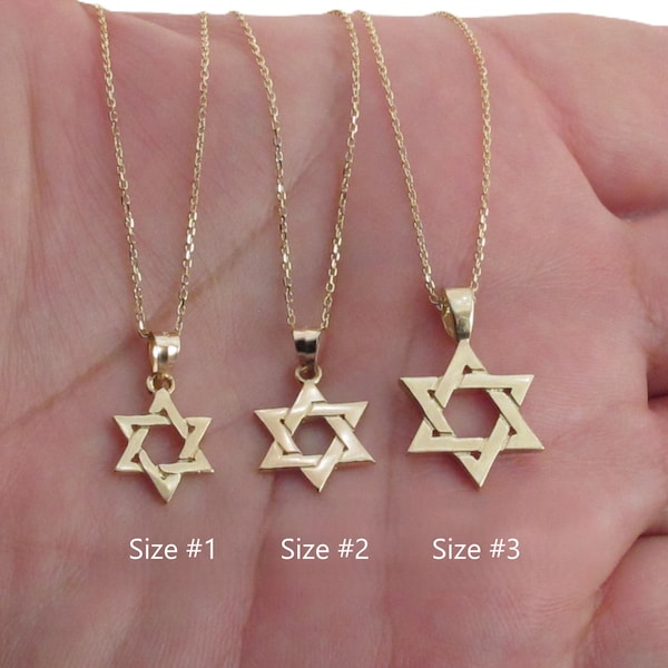 14k Solid Gold Jewish Star of David Pendant Necklace