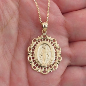 14k Solid Yellow Gold Virgin Mary Pendant Necklace 16&quot; 18&quot; 20&quot;