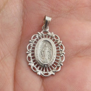 14k Solid White Gold Virgin Mary Charm Pendant