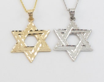 14k Gold Jewish Star Of David Pendant Necklace 16" 18" 20" - Available In Yellow And White Gold