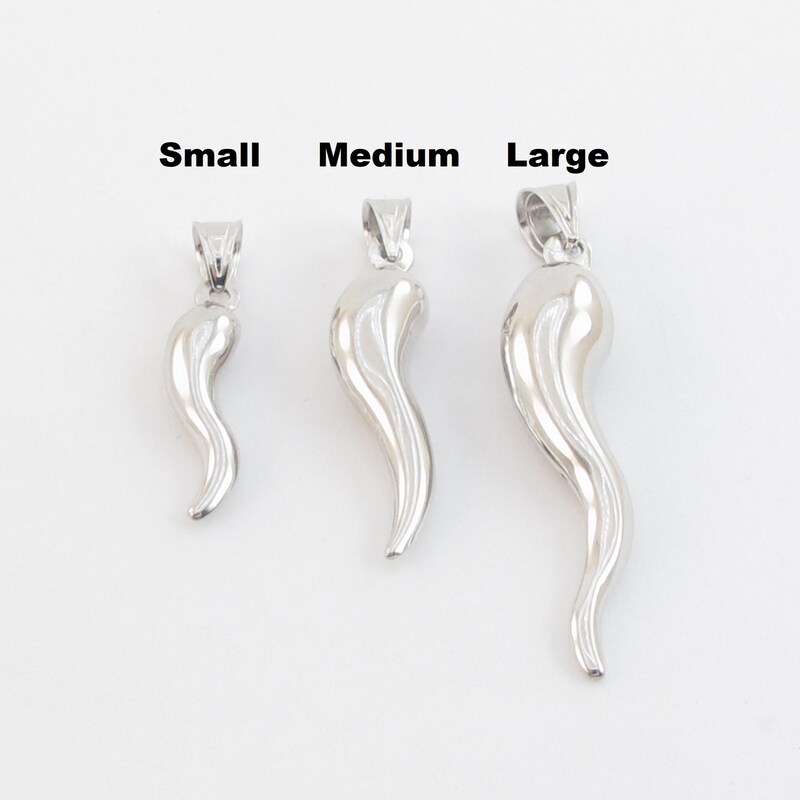 Large Hollow Italian Horn Charm Pendant In Real 14k White Gold - Foto 8