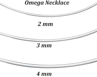 14k White Gold Classic Omega Necklace 16" 18" 20"- 2 mm - 6 mm Wide - Shing Omega Chain For Women