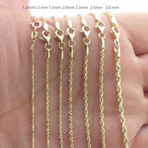 14k Solid Yellow Gold Diamond Cut Rope Chain Necklace 7&quot;, 8&quot; , 10&quot; 16&quot; 18&quot; 20&quot; 22&quot; 24&quot; - Sturdy Chain For Pendant