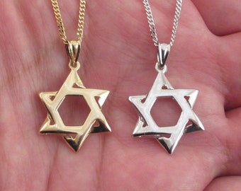 14k Solid Gold Jewish Star Of David Pendant Necklace 16" 18" 20" 22" 24" - Available In Yellow And White Gold