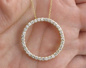 14k Yellow Gold Diamond Eternity Circle Of Life Necklace 16" 18" 20"