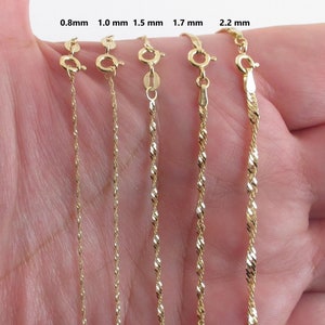 10K Yellow Gold Singapore Rope Chain Necklace, 7&quot; 10&quot; 16&quot; 18&quot; 20&quot; 24&quot; - 0.8mm To 2.2 mm Thick - Sparkly Gold Chain For Women