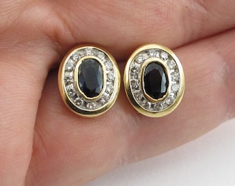 14k Yellow Gold Diamond And Sapphire Stud Earrings