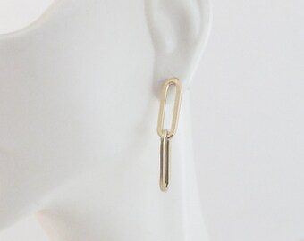 14k Yellow Gold Paperclip Stud  Earrings - Dangle Drop Earrings - Gift For All Occasions